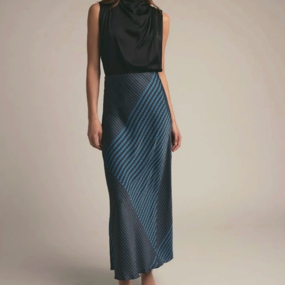 Favorite Daughter Black and Blue Diagonal Stripe Maxi Skirt